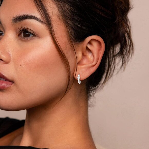 Gold Hoop Earrings for Women 14K Plated Sterling Silver Huggie Dangle Gift - Picture 6 of 6